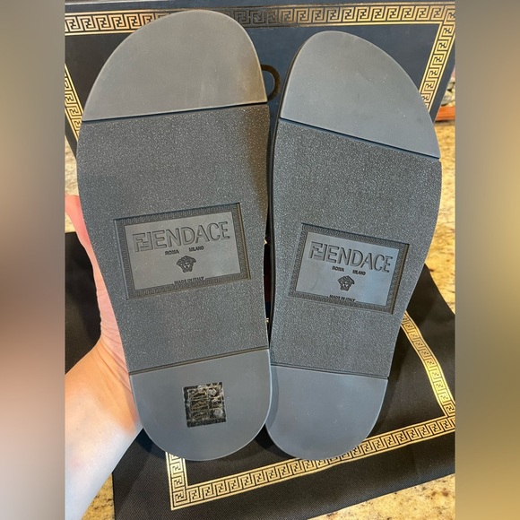 FENDACE Fendi x Versace Collab Gold Metal Mesh Black Pool Slides Rubber EU 40 main image 15